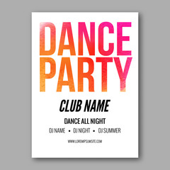 Dance Party Poster Template. Night Dance Party flyer.  Club party design template on dark colorful background. Dance party watercolor background.