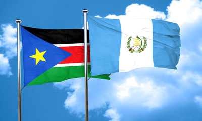south sudan flag with Guatemala flag, 3D rendering