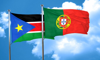 south sudan flag with Portugal flag, 3D rendering