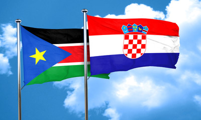 south sudan flag with Croatia flag, 3D rendering
