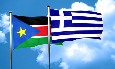 south sudan flag with Greece flag, 3D rendering