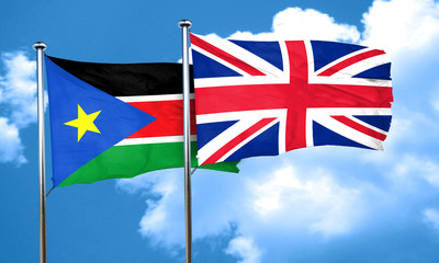south sudan flag with Great Britain flag, 3D rendering