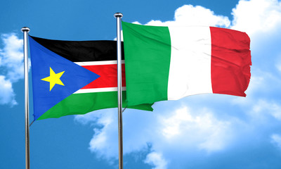 south sudan flag with Italy flag, 3D rendering