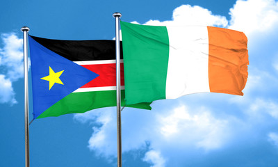 south sudan flag with Ireland flag, 3D rendering