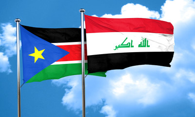 south sudan flag with Iraq flag, 3D rendering