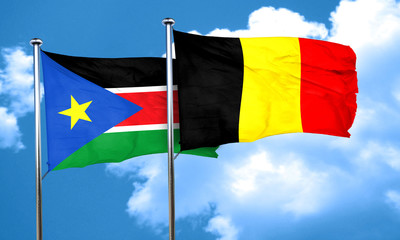 south sudan flag with Belgium flag, 3D rendering