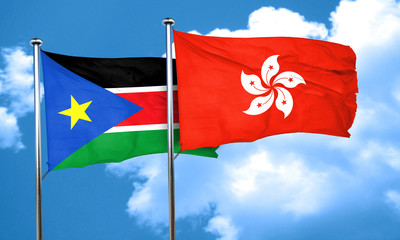 south sudan flag with Hong Kong flag, 3D rendering