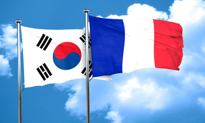 South korea flag with France flag, 3D rendering