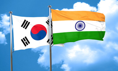 South korea flag with India flag, 3D rendering