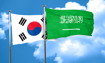 South korea flag with Saudi Arabia flag, 3D rendering