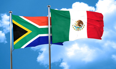 South africa flag with Mexico flag, 3D rendering