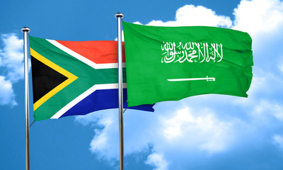 South africa flag with Saudi Arabia flag, 3D rendering