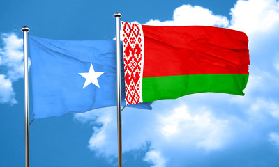 Somalia flag with Belarus flag, 3D rendering