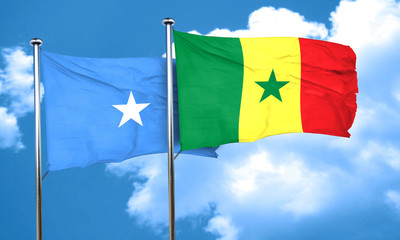 Somalia flag with Senegal flag, 3D rendering
