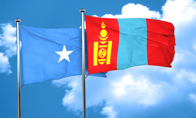 Somalia flag with Mongolia flag, 3D rendering