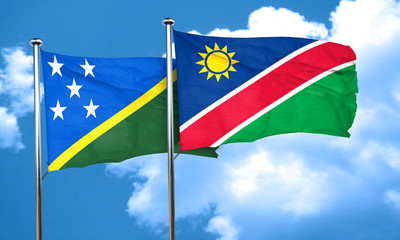 Solomon islands flag with Namibia flag, 3D rendering