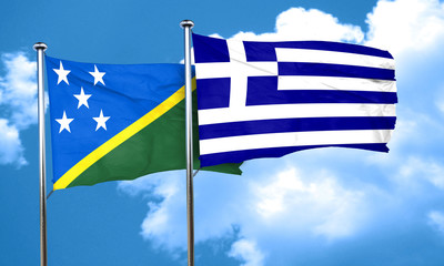Solomon islands flag with Greece flag, 3D rendering