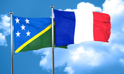 Solomon islands flag with France flag, 3D rendering