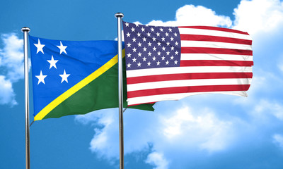 Solomon islands flag with American flag, 3D rendering