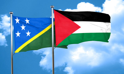 Solomon islands flag with Palestine flag, 3D rendering