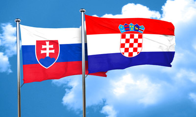 Slovakia flag with Croatia flag, 3D rendering