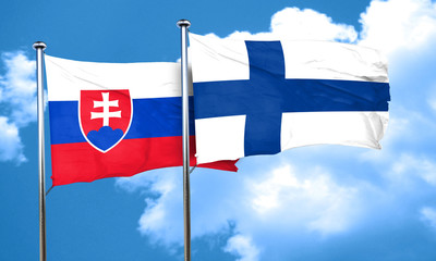 Slovakia flag with Finland flag, 3D rendering