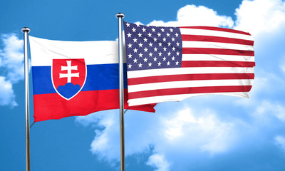 Slovakia flag with American flag, 3D rendering