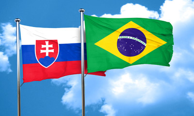Slovakia flag with Brazil flag, 3D rendering
