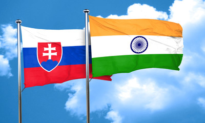 Slovakia flag with India flag, 3D rendering