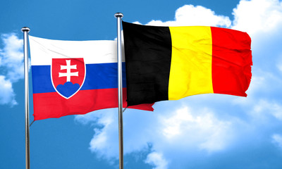 Slovakia flag with Belgium flag, 3D rendering