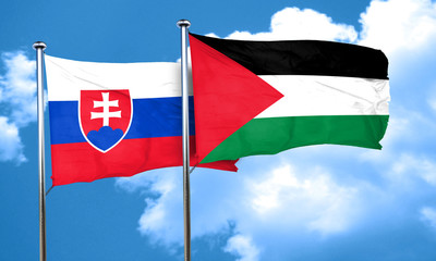 Slovakia flag with Palestine flag, 3D rendering