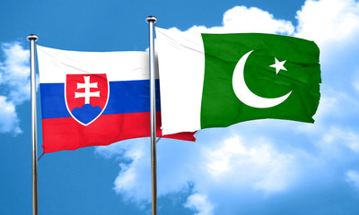 Slovakia flag with Pakistan flag, 3D rendering