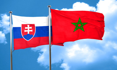 Slovakia flag with Morocco flag, 3D rendering