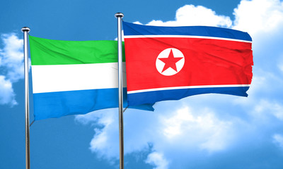 Sierra Leone flag with North Korea flag, 3D rendering