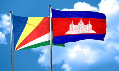 seychelles flag with Cambodia flag, 3D rendering