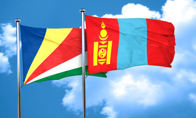seychelles flag with Mongolia flag, 3D rendering