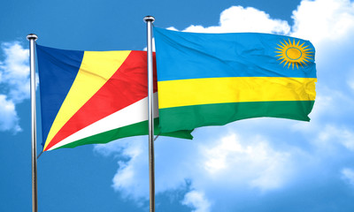 seychelles flag with rwanda flag, 3D rendering