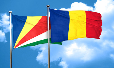 seychelles flag with Romania flag, 3D rendering