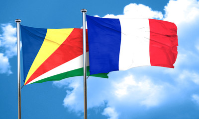 seychelles flag with France flag, 3D rendering