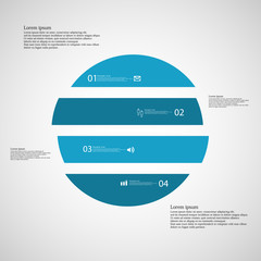 Circle horizontaly divided to four blue parts on light background