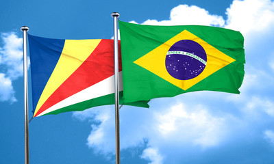 seychelles flag with Brazil flag, 3D rendering