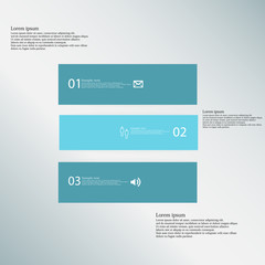 Square horizontaly divided to three blue parts on blue background