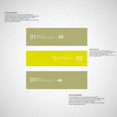 Square horizontaly divided to three green parts on light background