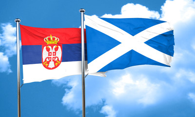 Serbia flag with Scotland flag, 3D rendering