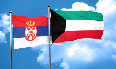 Serbia flag with Kuwait flag, 3D rendering