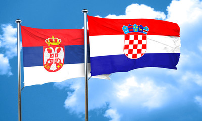 Serbia flag with Croatia flag, 3D rendering