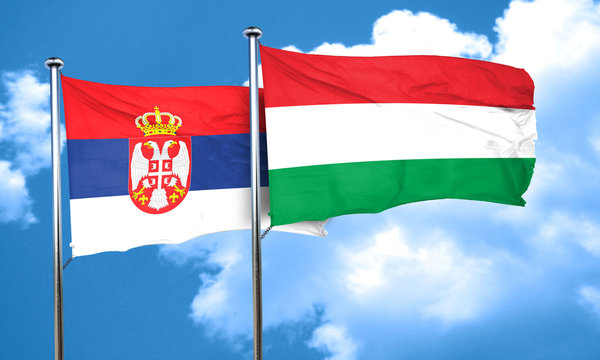 Serbia flag with Hungary flag, 3D rendering