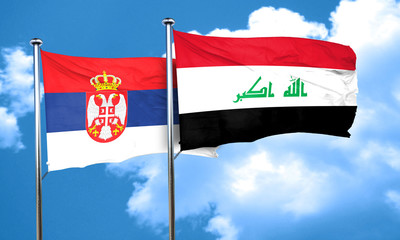 Serbia flag with Iraq flag, 3D rendering