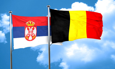 Serbia flag with Belgium flag, 3D rendering