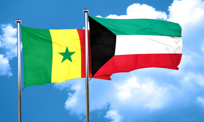 Senegal flag with Kuwait flag, 3D rendering